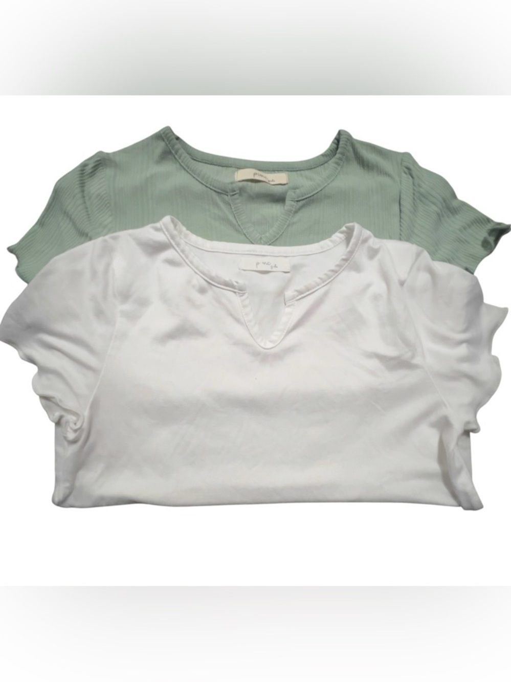 Pinc White & Mint Green Girls Tops - Layered Tee Set